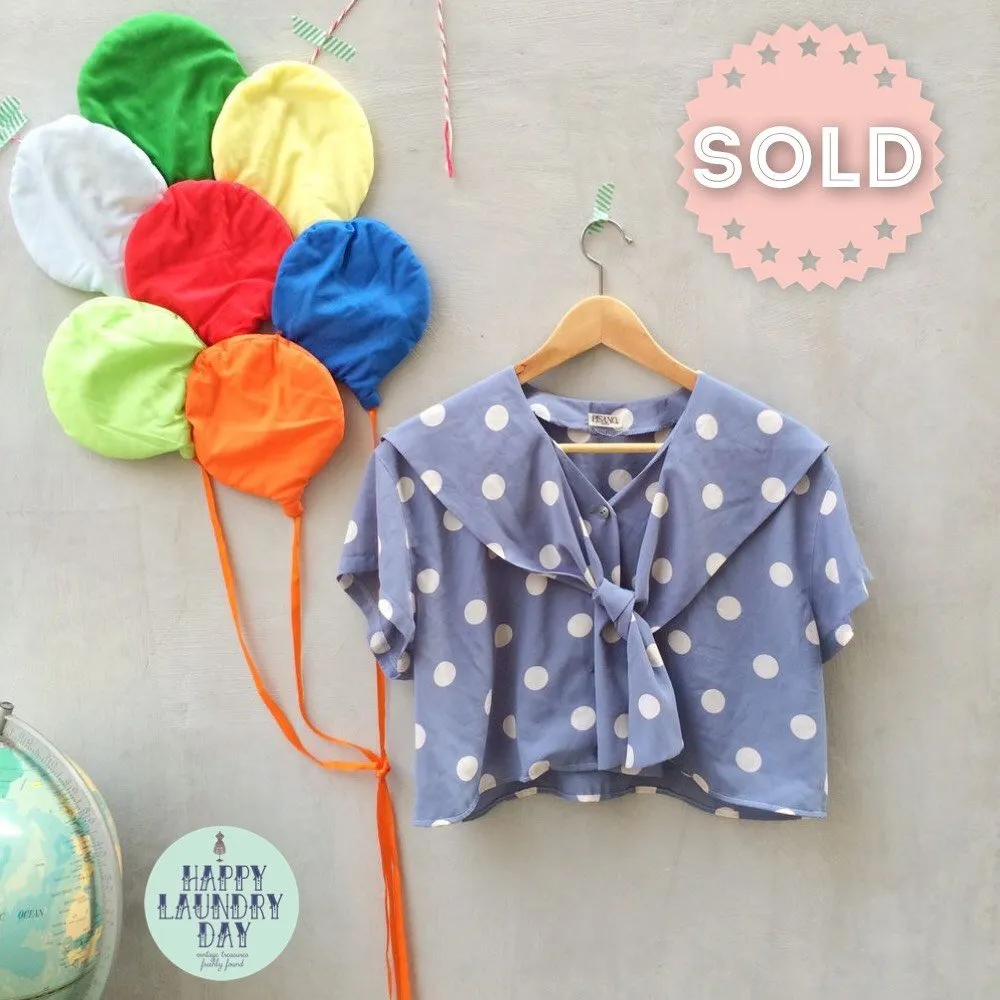 Starboard | Vintage 1980s nautical sailor collar Polka dot Crop Top