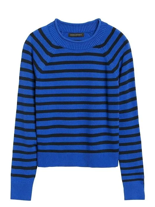 Stripe Cotton-Blend Cropped Sweater in Blue Stripe