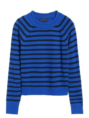 Stripe Cotton-Blend Cropped Sweater in Blue Stripe
