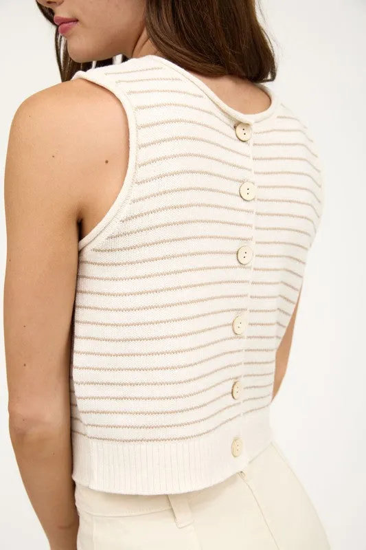 STRIPE RAW EDGE BUTTON DOWN CARDIGAN VEST