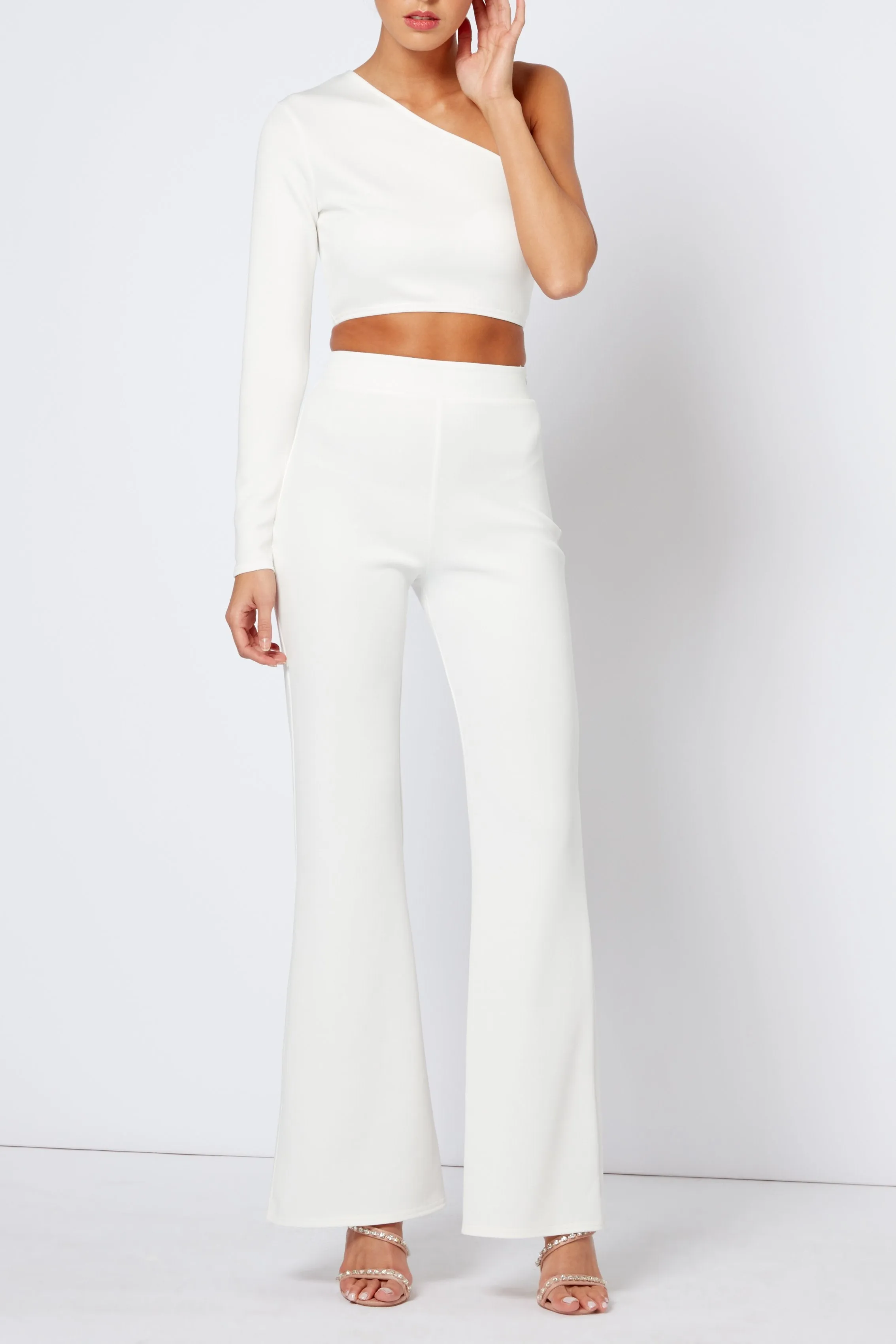 White One Shouldered Crop Top Co-Ord