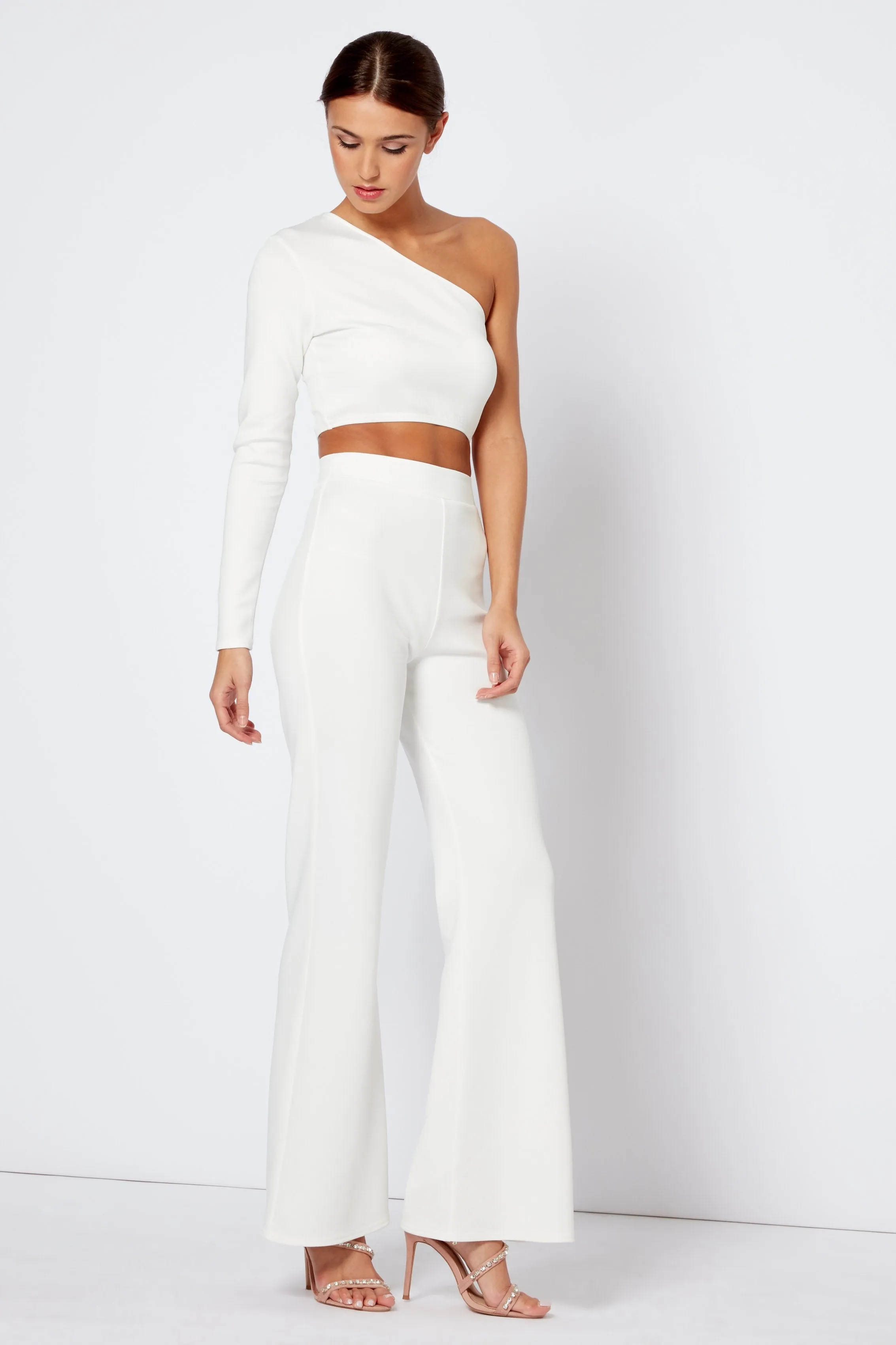 White One Shouldered Crop Top Co-Ord